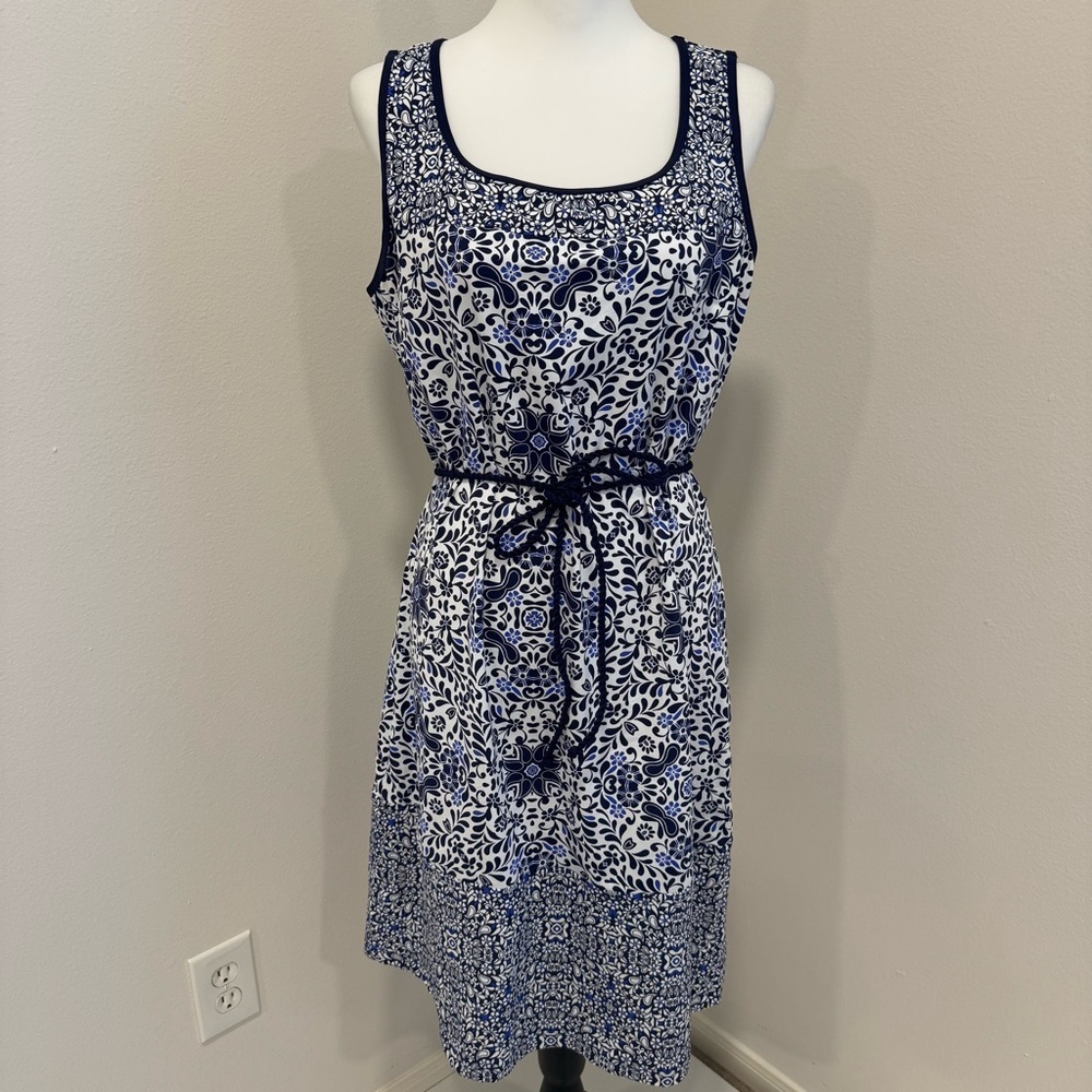 Lands End Beach Dress Sleeveless Nylon Floral Pool Cover Up Vacation M/L(10/12) - Picture 1 of 6